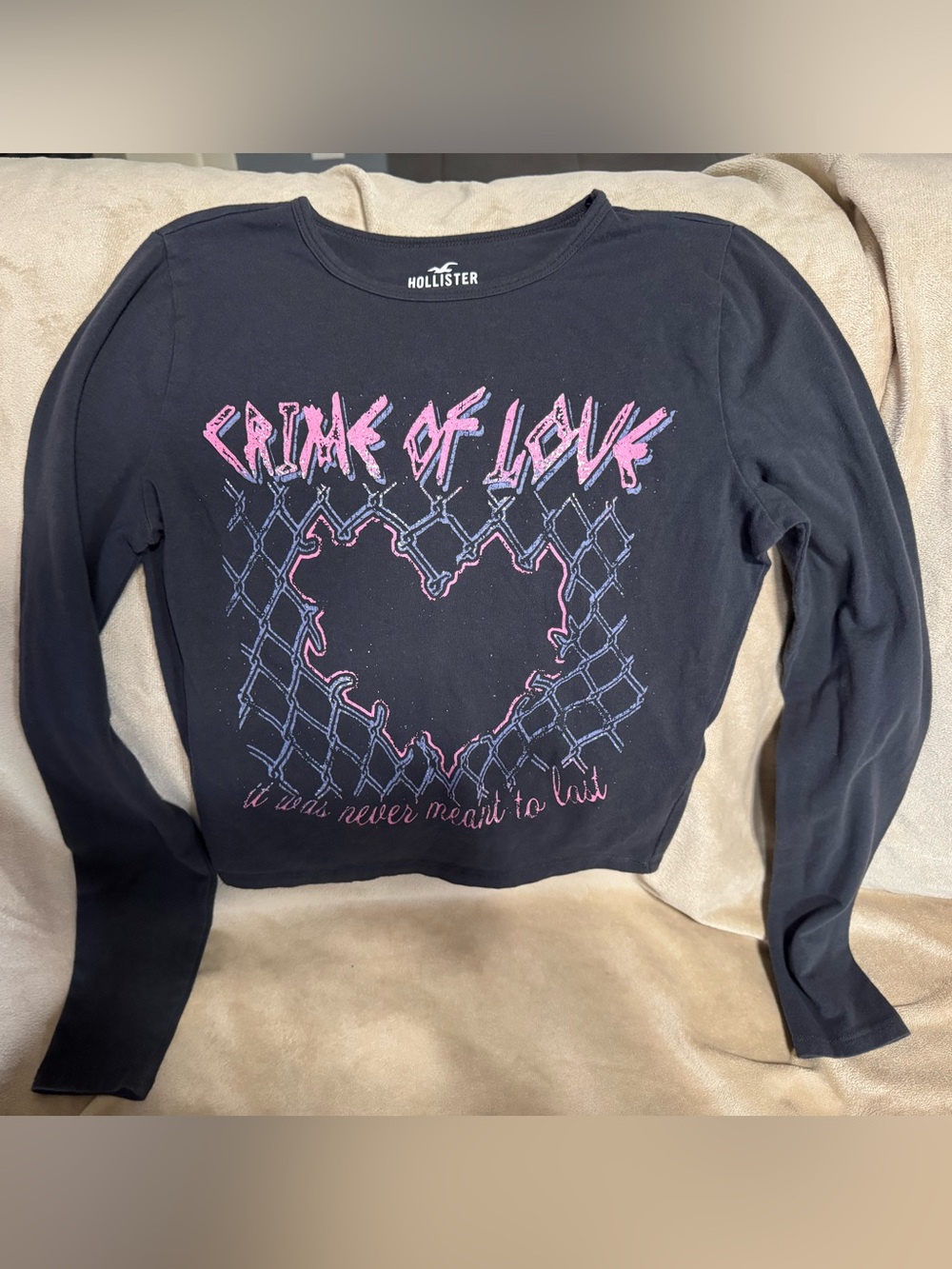 Hollister Black Long-Sleeve Crewneck Sweater with Pink & Blue Graphic